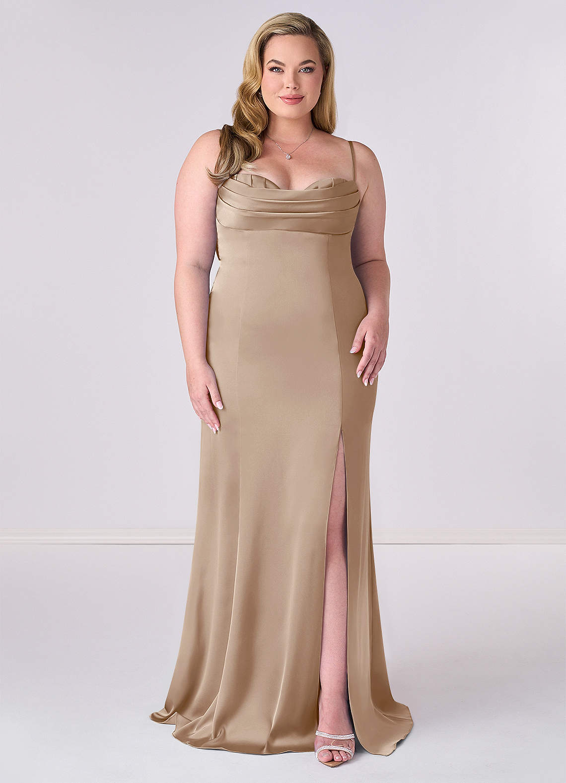 Barbie ♥ Azazie Jurken voor bruidsmeisjes Jurk van Stretch Satijn met Zeemeermin Korset Taupe image1