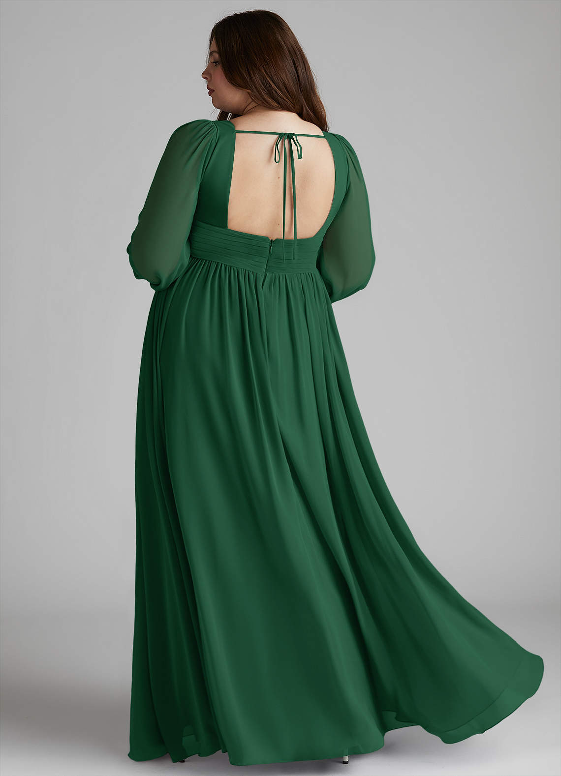 Azazie Norah Bridesmaid Dresses Dark Green A-Line V-Neck Long Sleeve Chiffon Dress image6