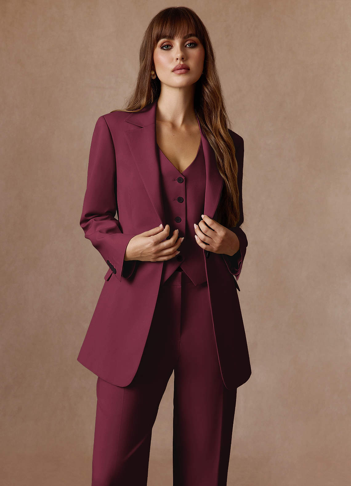 front Rowan Burgundy Refined Weave Performance 2-Piece Suit
