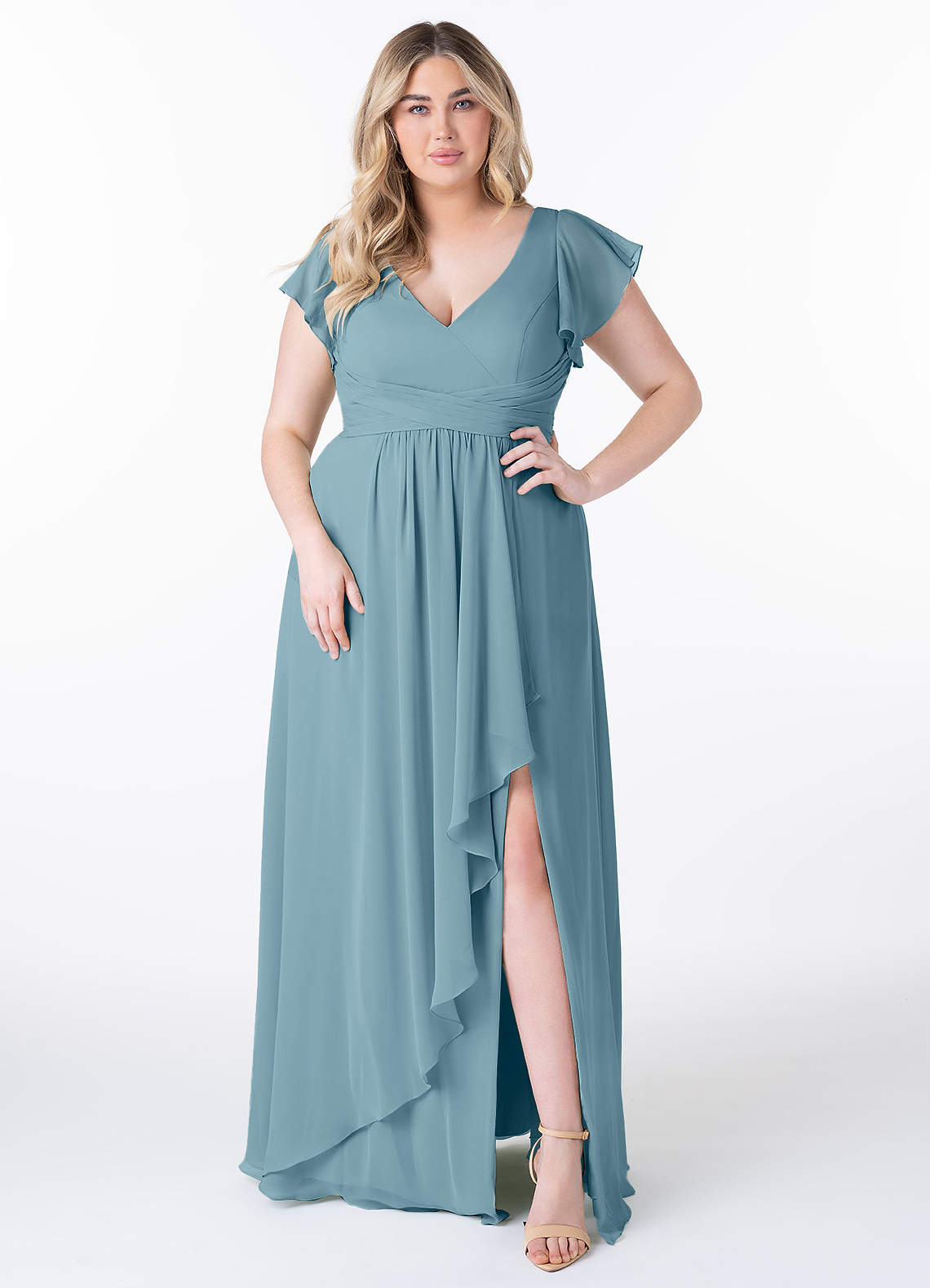 Azazie Omari Bridesmaid Dresses Moody Blue A-Line Chiffon Dress image1