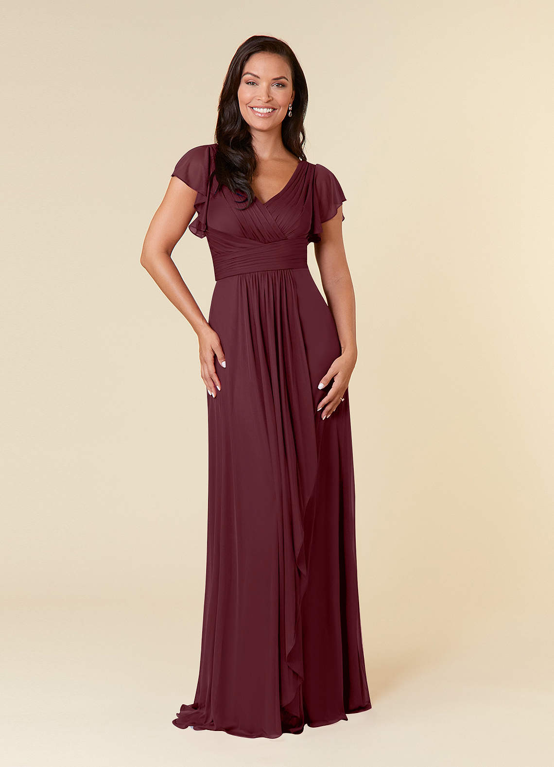 Azazie Reneya Mother of the Bride Dresses Cabernet A-Line Pleated Mesh Dress image1