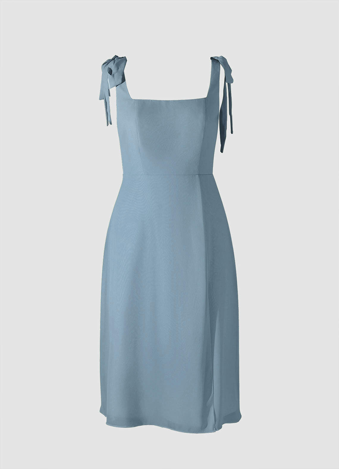 Bow Tie Dusty Blue Chiffon Midi Dress With Slit image1