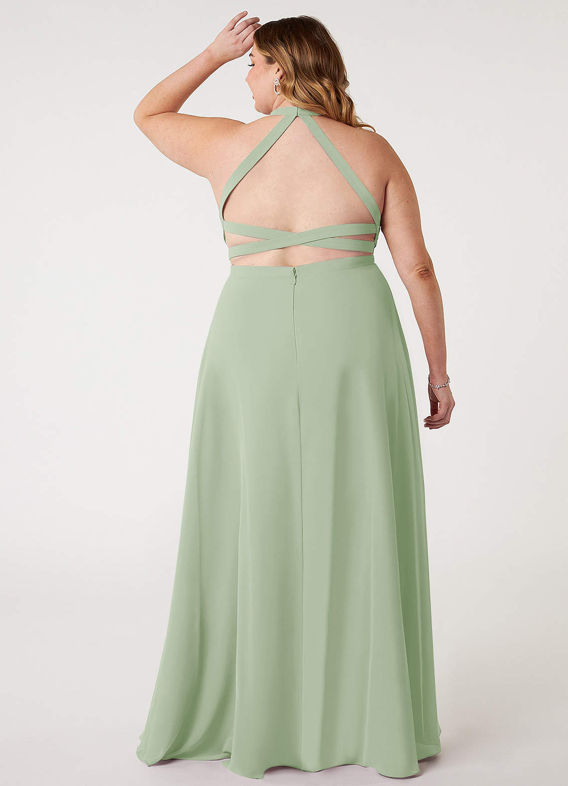 Azazie Clarice Abiti da Damigella Abito A-Line in Chiffon con Scollo Halter Verde Salvia image8
