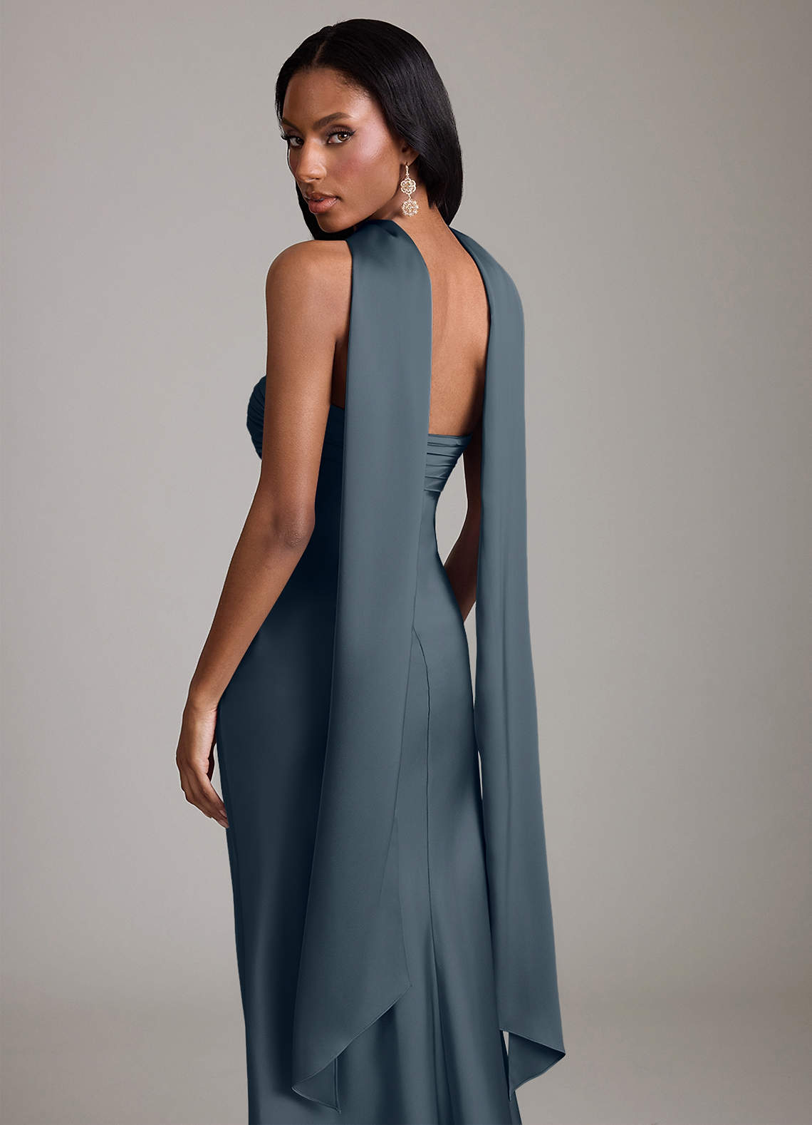 violet grey bridesmaid dress Worldprom Long Sleeve Square Sheath Chiffon Bridesmaid Dress