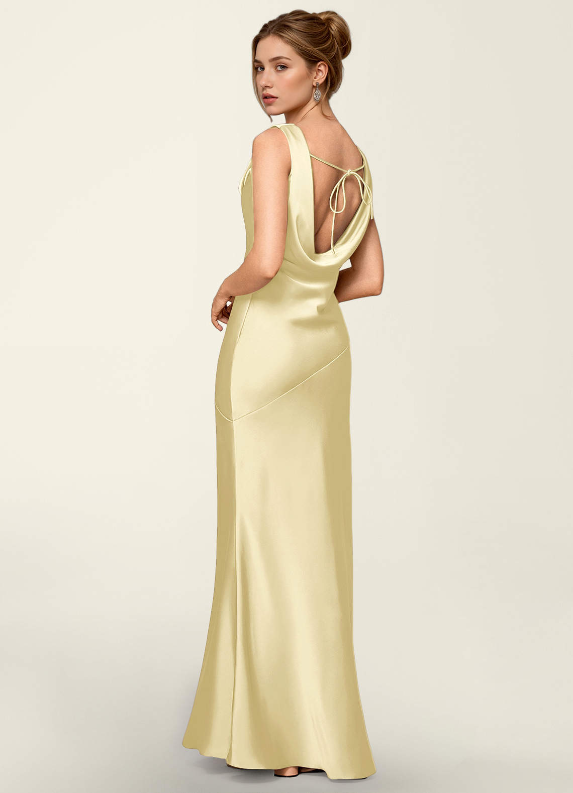 backless yellow satin dress KissProm adjustable spaghetti straps color_gold Size:18W Sew House Seven 103
