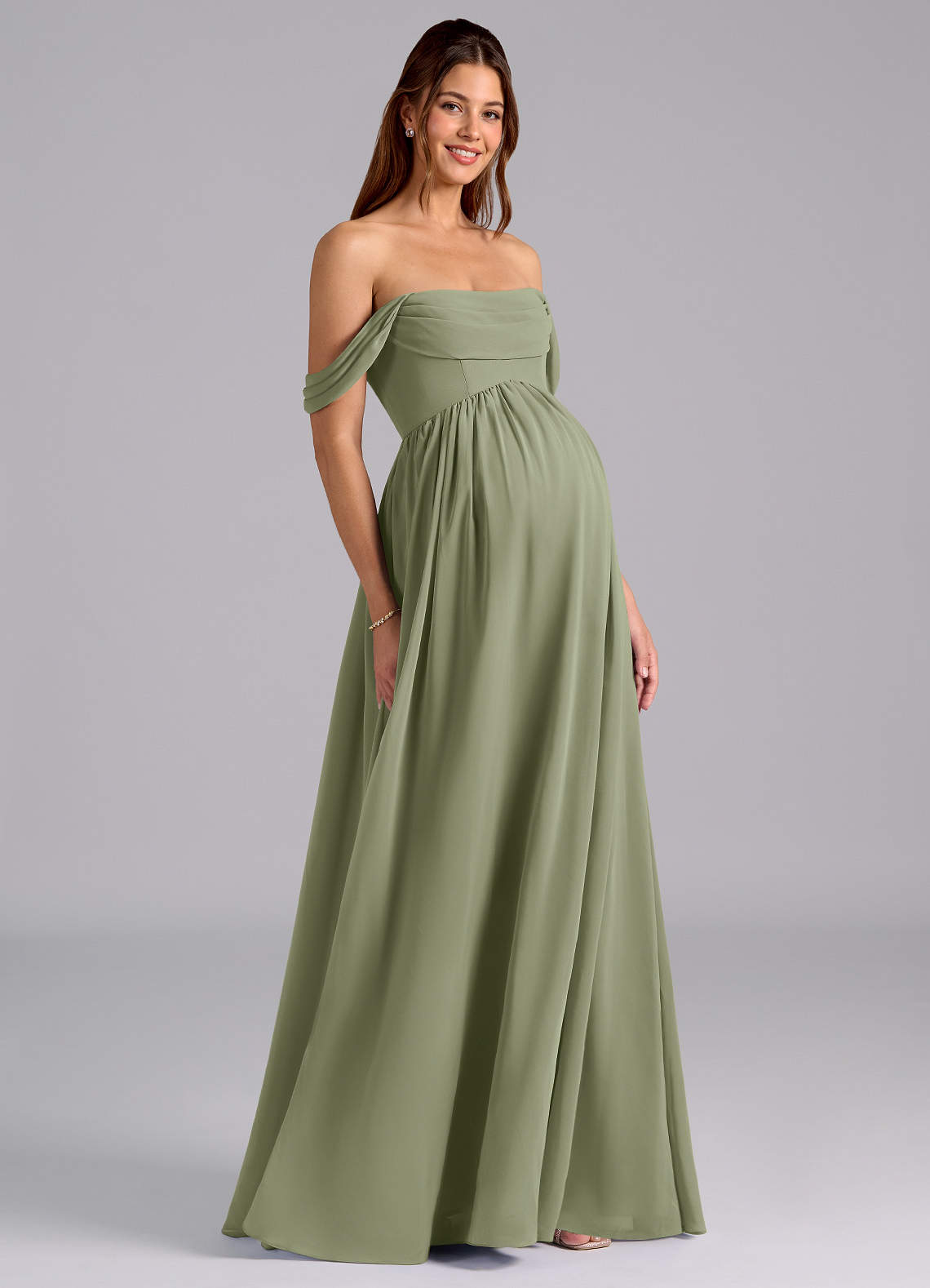 Azazie Saige Maternity Bridesmaid Dresses A-Line Pleated Chiffon Floor-Length Dress image1