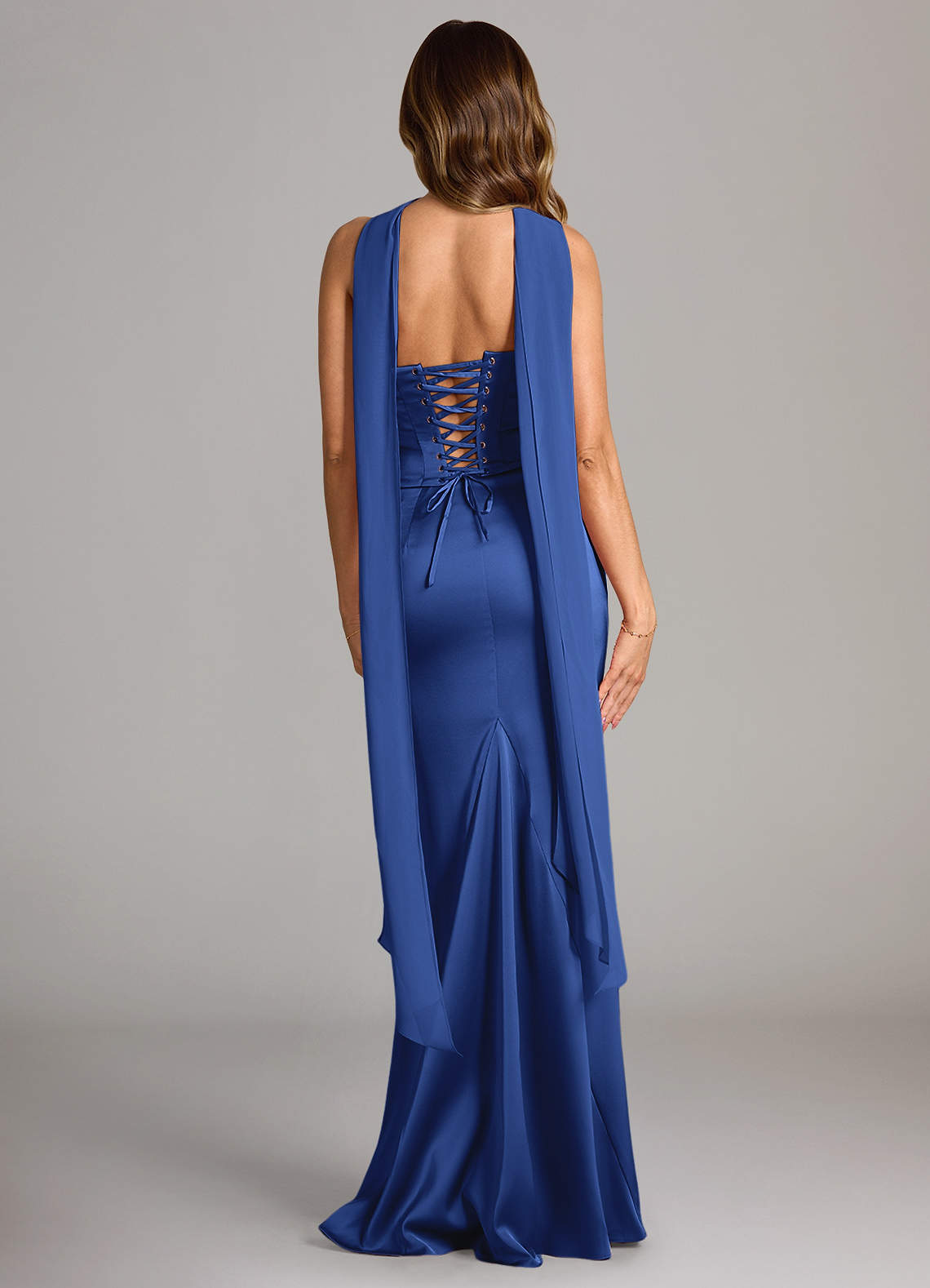 Azazie Sorrel Vestidos de damas de honor Vestido de Azul Real de Satén Elástico de Corte Sirena Convertible con Sin tirantes image1