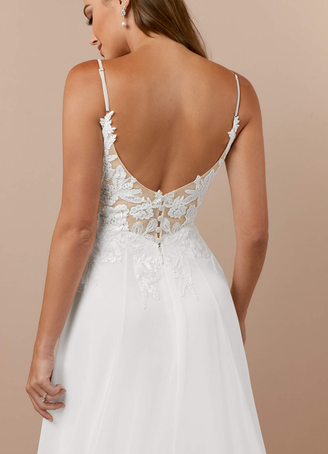 Azazie Kimmarie Wedding Dresses Diamond White Champagne A-Line V-Neck Sequins Chiffon Dress image6