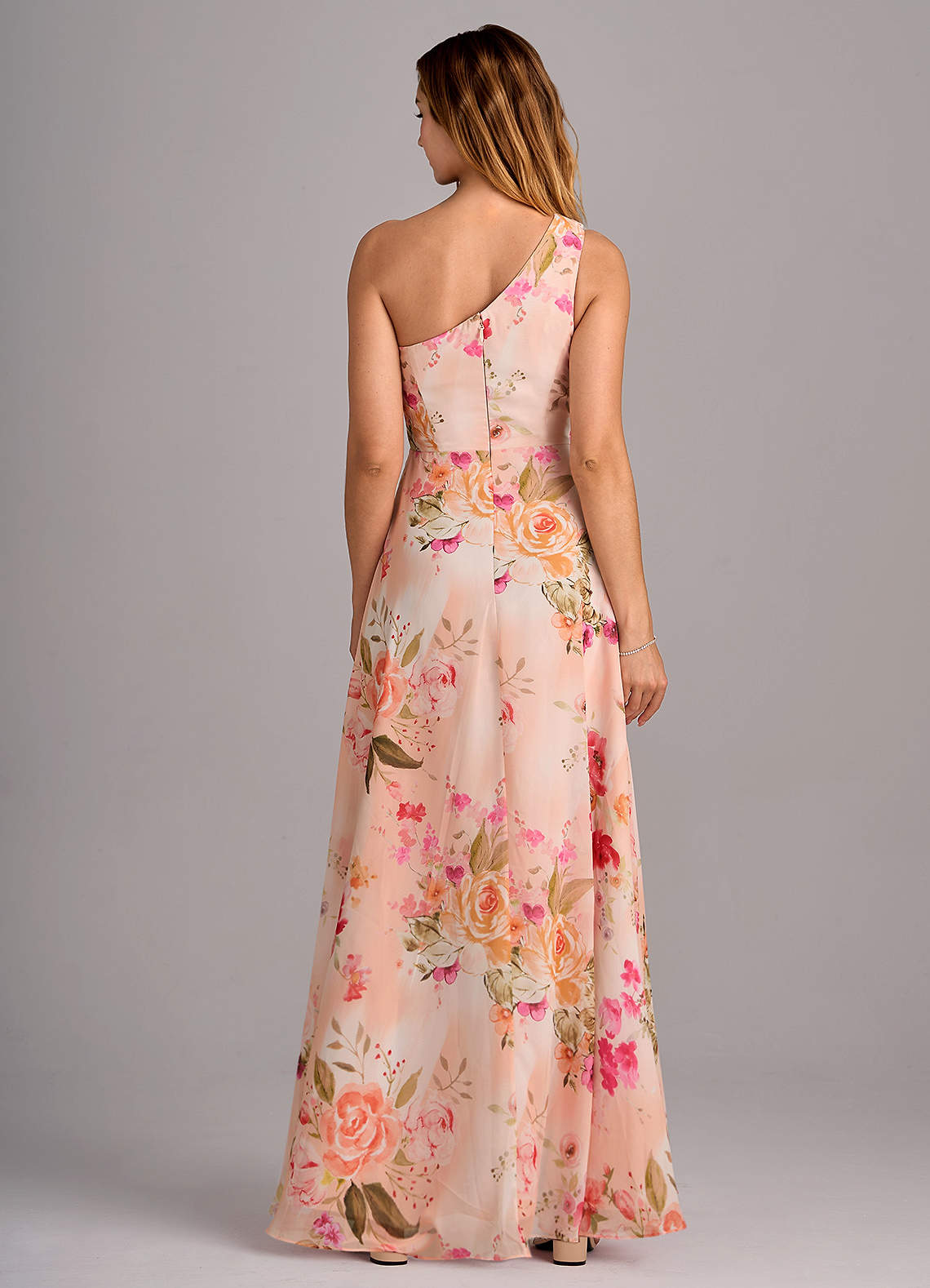 Azazie Brooke Bridesmaid Dresses Abstract Bouquet Floral A-Line One Shoulder Chiffon Dress image5