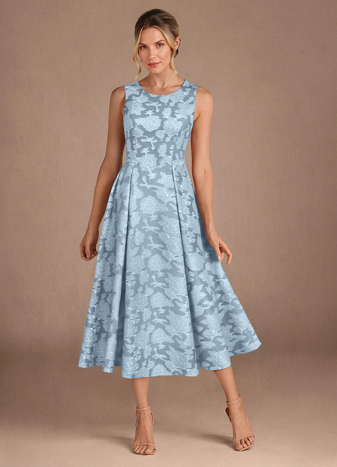 Azazie Fulton Mother of the Bride Dresses Sky Blue A-Line Pleated Floral Burnout Dress image1