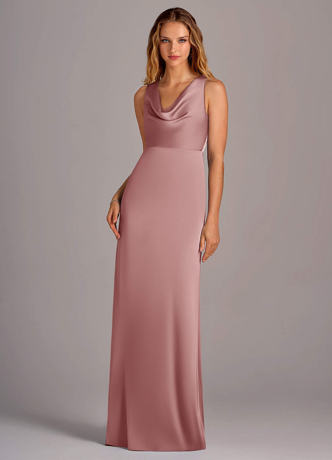 Azazie Wrenlee Bridesmaid Dresses Dusty Rose A-Line Stretch Satin Dress image1