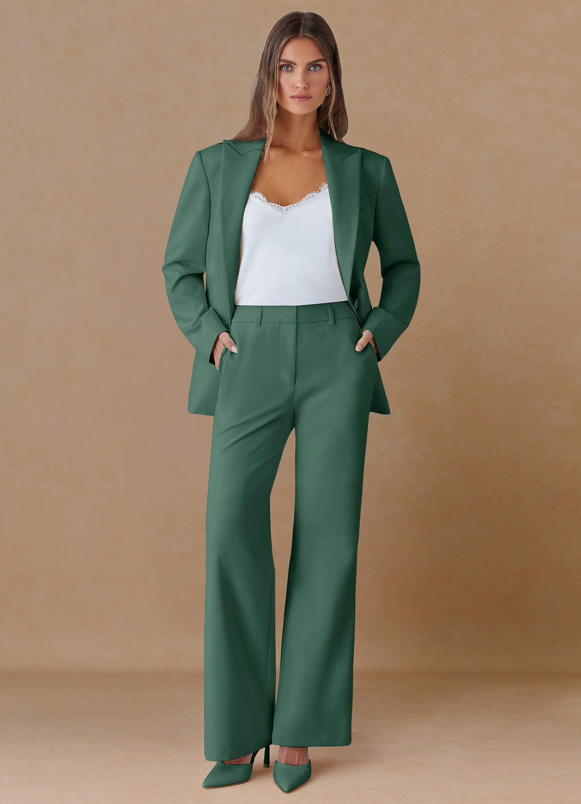 front Marina Eucalyptus Refined Weave Straight-Leg Pants