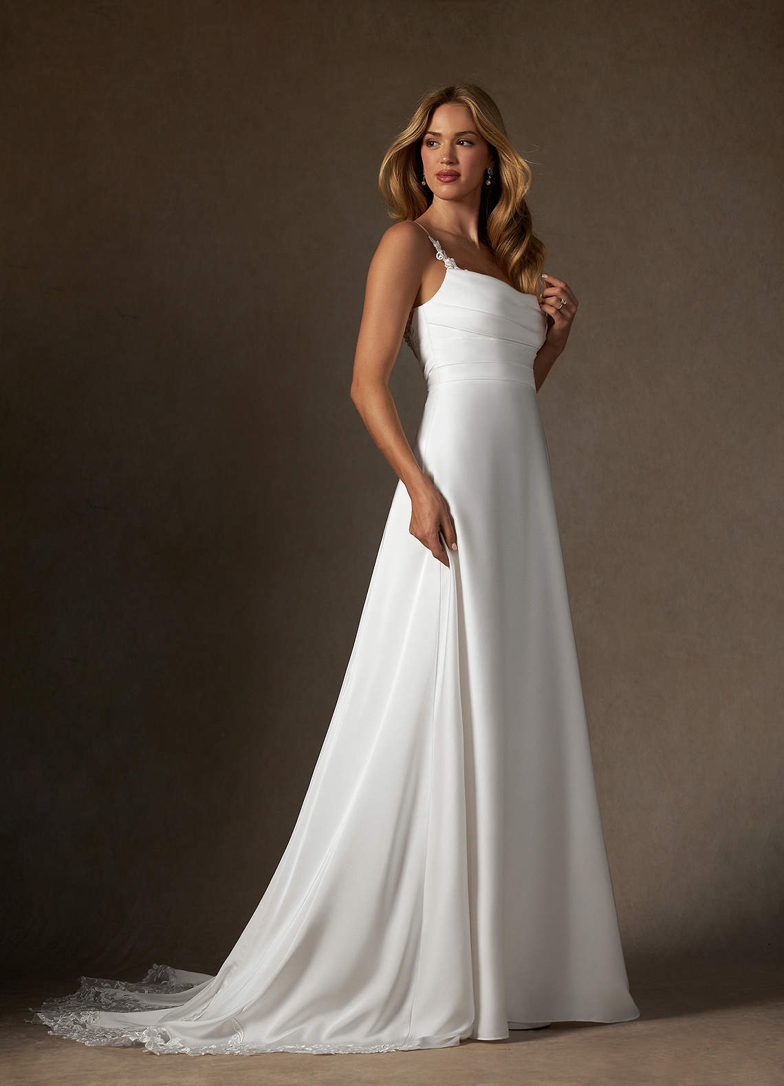 Azazie Sable Abiti da Sposa Abito A-Line in Raso Elasticizzato Pizzo Bianco Diamante image3