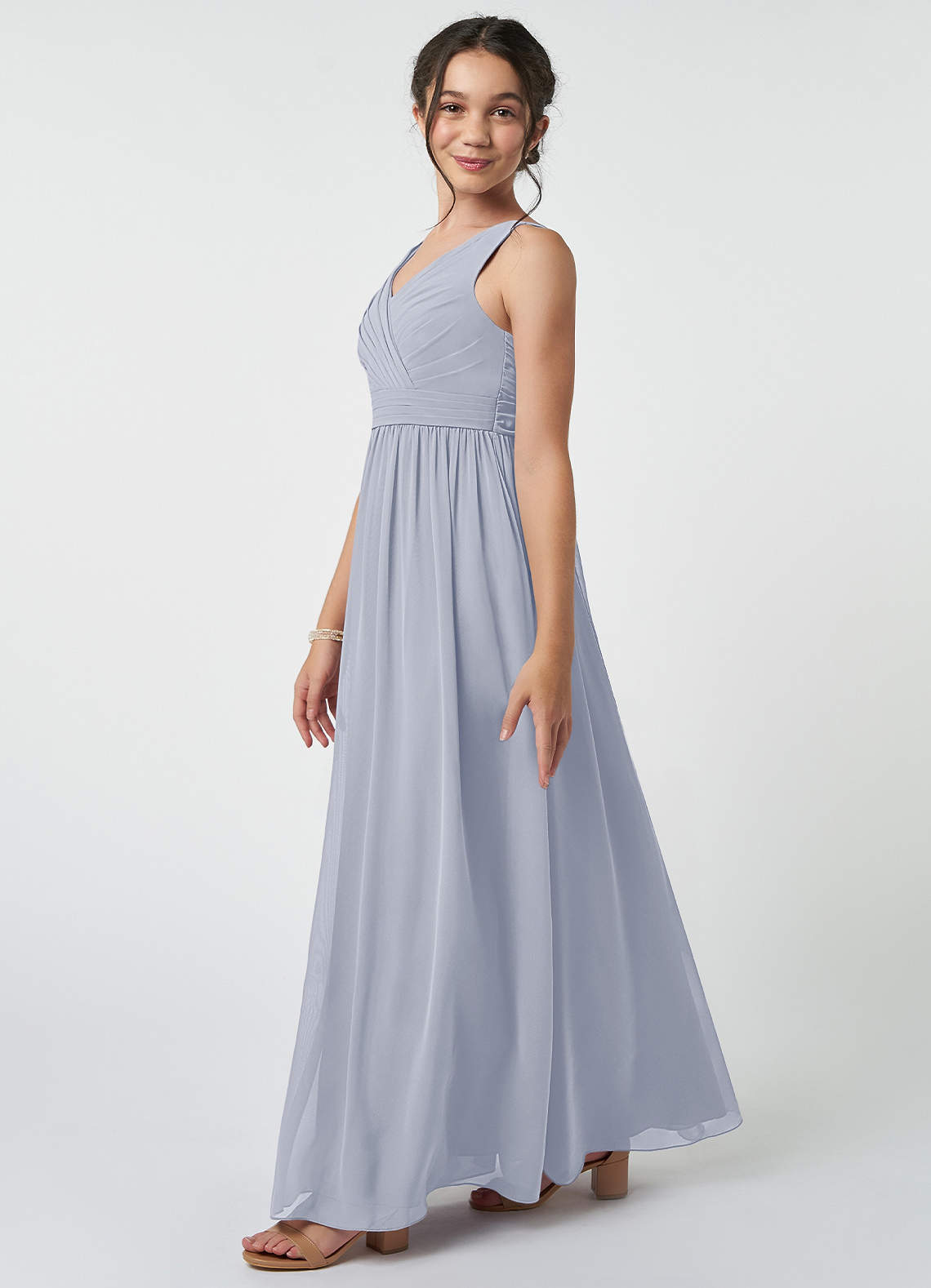 Azazie Kora A-Line Pleated Chiffon Floor-Length Junior Bridesmaid Dress image1