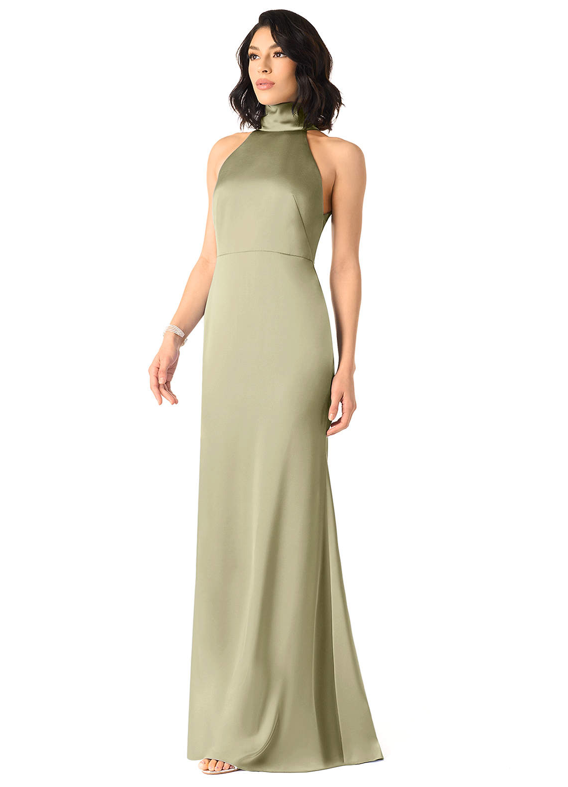 Azazie x Delaney Dress Pistachio Stretch Satin Bridesmaid Dresses | Azazie  DE