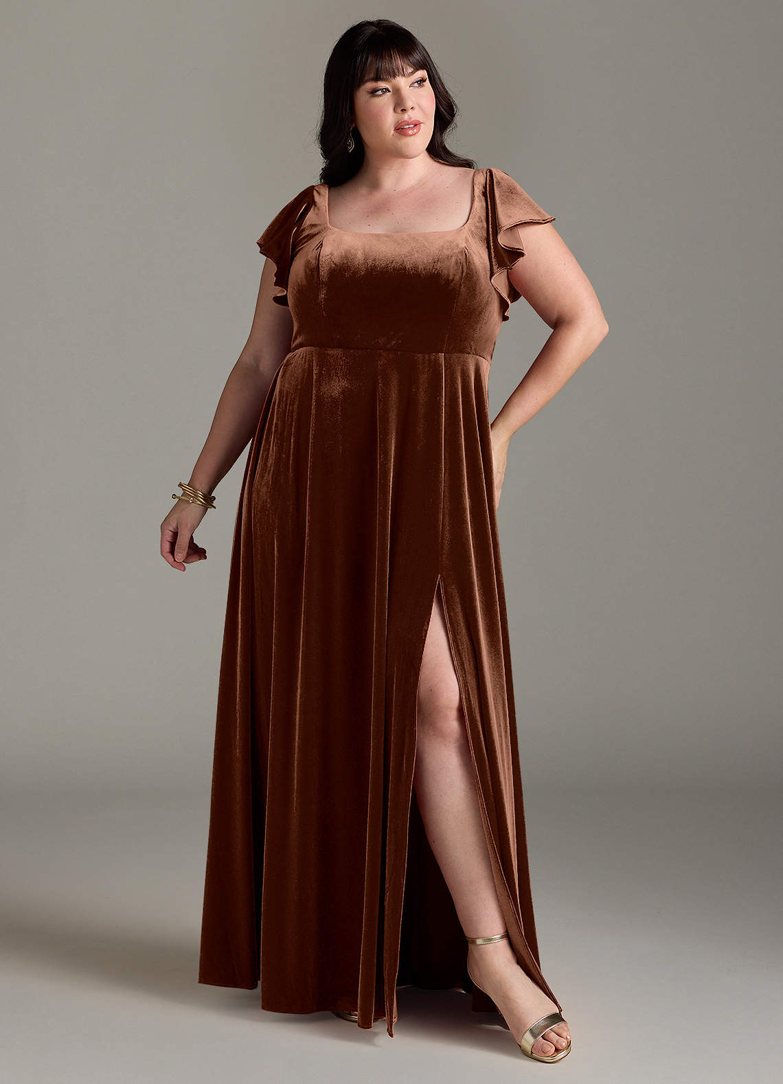 a line plus size velvet dress Velvet A-Line Cowl Neck Sleeveless Bridesmaid Dress-B19334 main image 1