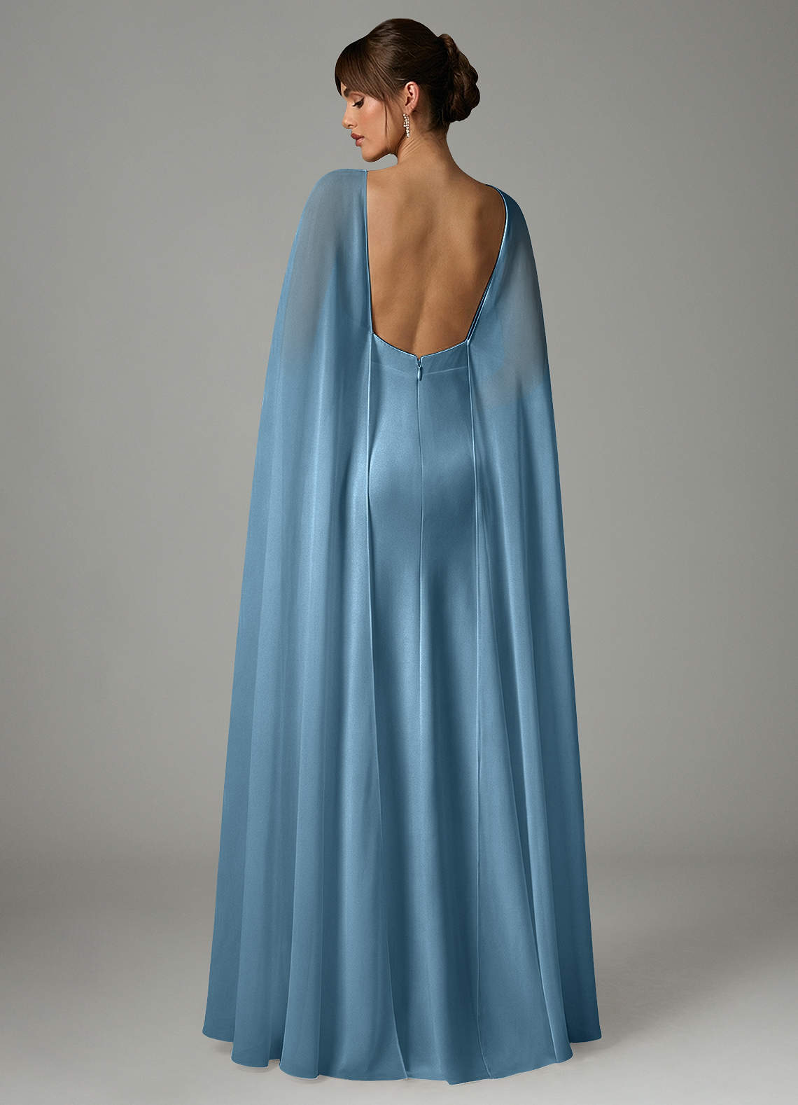 Azazie Stefania Vestidos de madrinha de casamento Vestido Aço Azul de Cetim elástico de Linha A image3