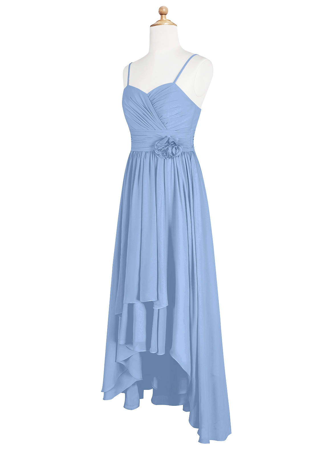 Azazie Catalina Junior Steel Blue A-Line Ruched Chiffon Dress image7