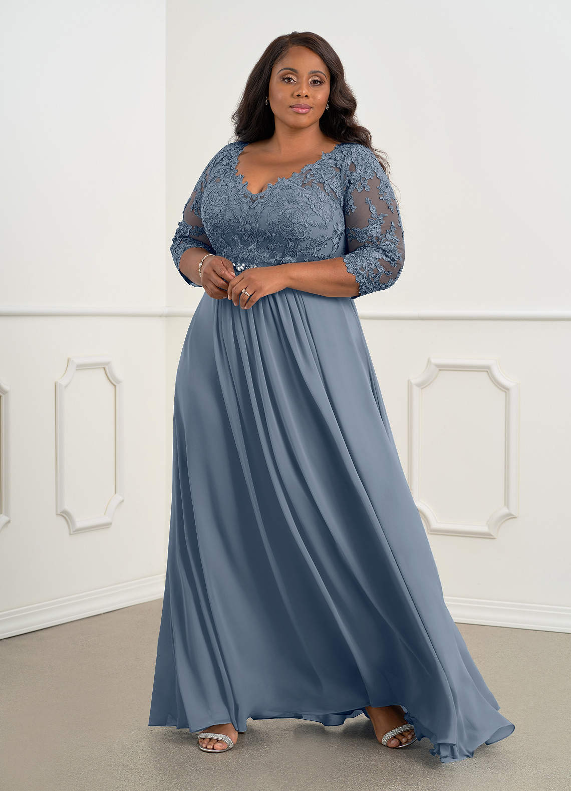 Azazie Hayek Mother of the Bride Dresses Twilight A-Line V-Neck Lace Chiffon Dress image1