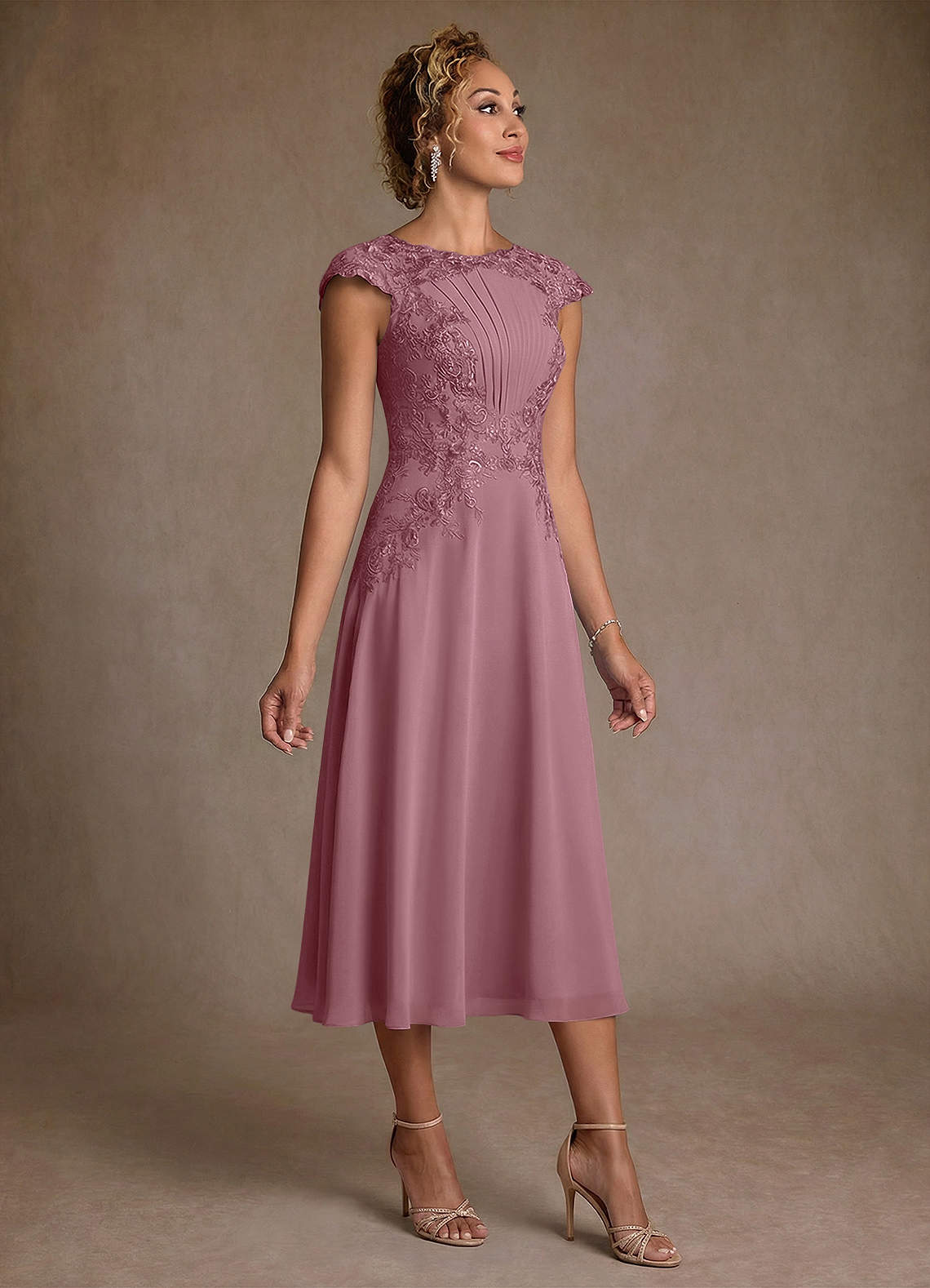 Azazie Crista Mother of the Bride Dresses Vintage Mauve A-Line Lace Chiffon Dress image2