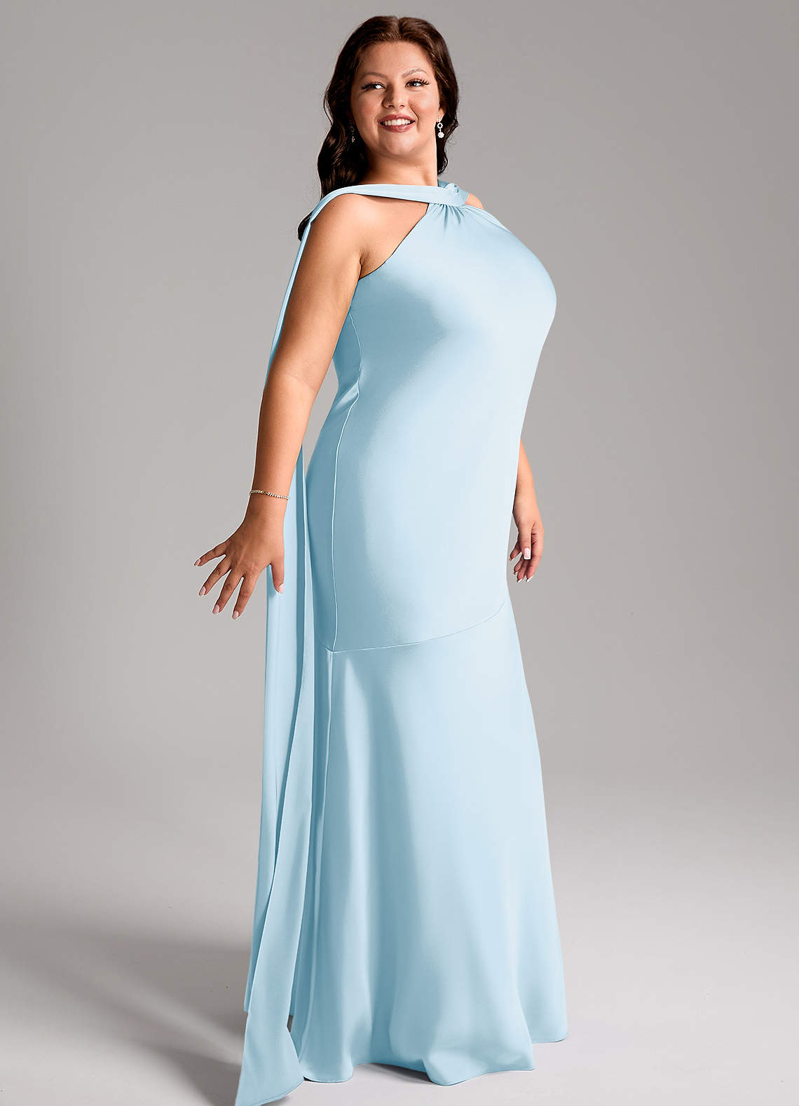 Azazie Kinsley Vestidos de madrinha de casamento Vestido Céu Azul de Cetim elástico de sereia com Fenda Lateral image10