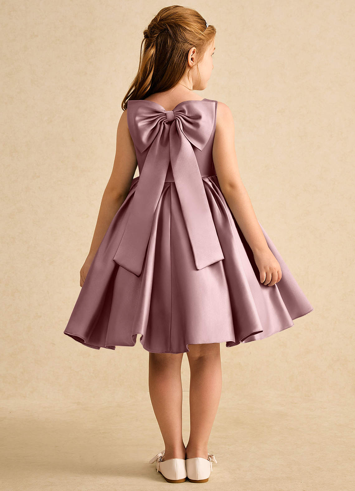 Azazie Jessie Flower Girl Dresses Dusty Rose A-Line Bow Matte Satin Dress image1