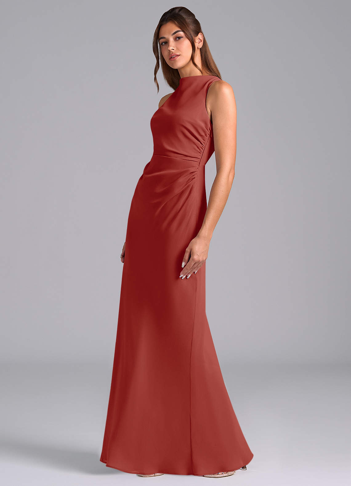 Azazie Evadne Bridesmaid Dresses Terracotta A-Line Pleated Chiffon Dress image1