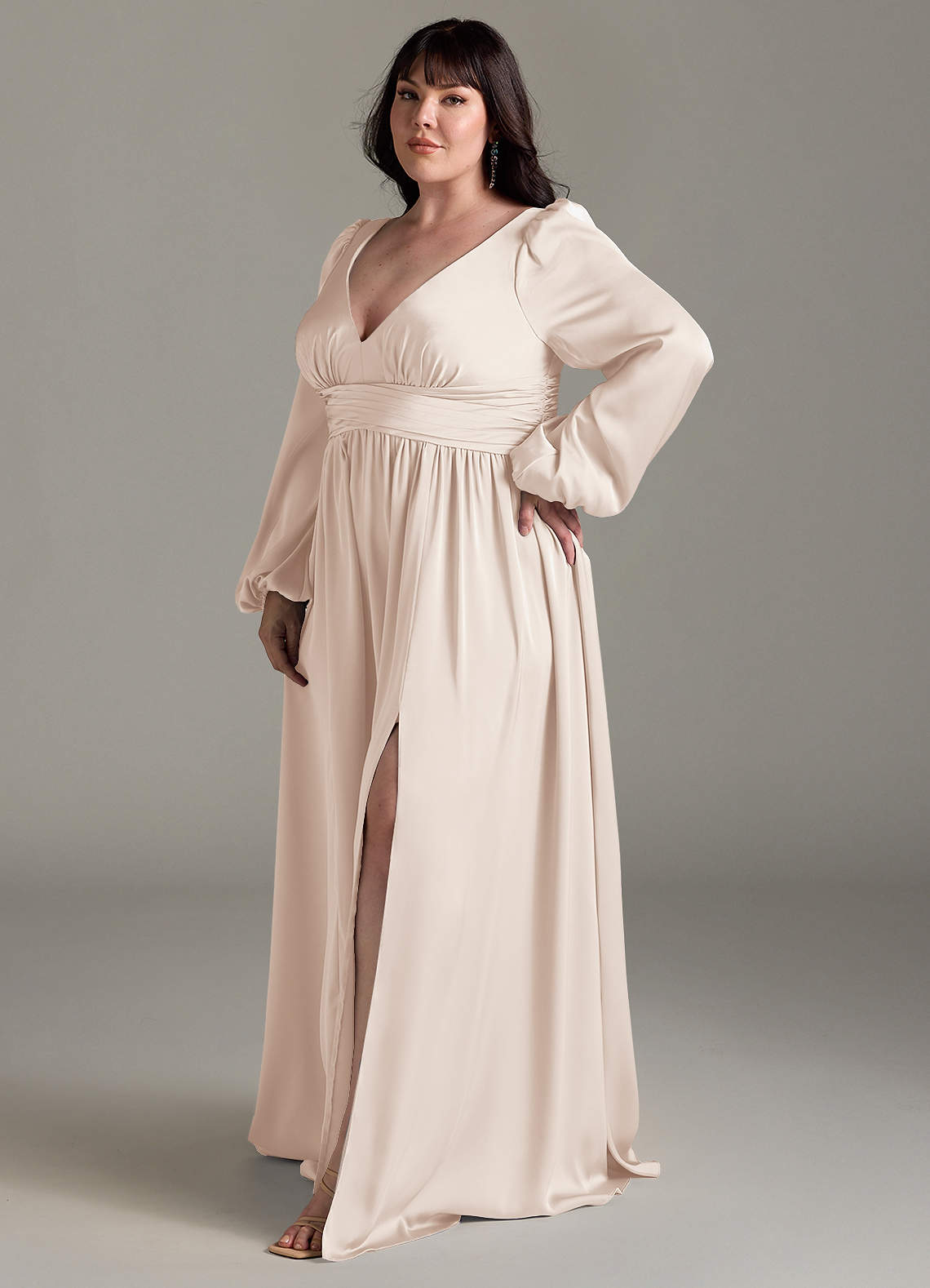 Azazie Norah Venta Final Vestido de Agave de Satén Elástico de Corte en A image10