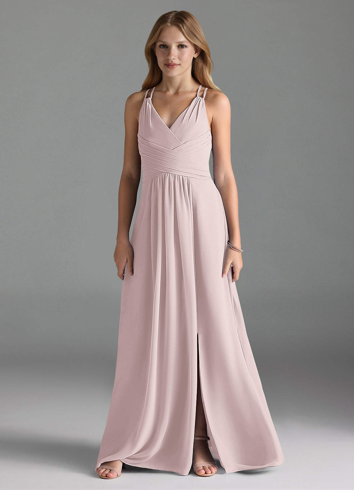 Azazie Farren Junior Blushing Pink A-Line Pleated Chiffon Dress image1