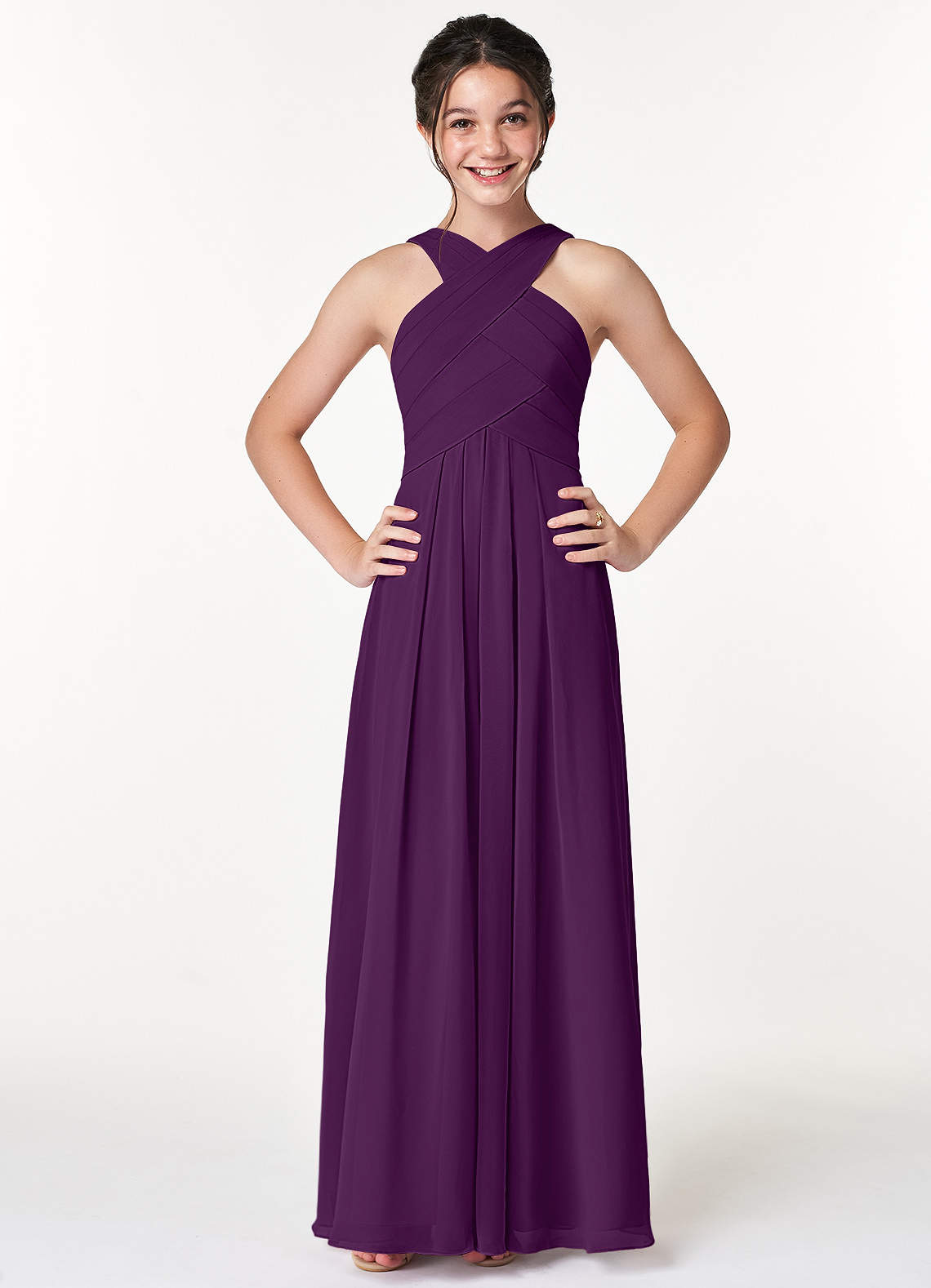 Azazie Kaleigh Junior Grape A-Line Pleated Chiffon Dress image1