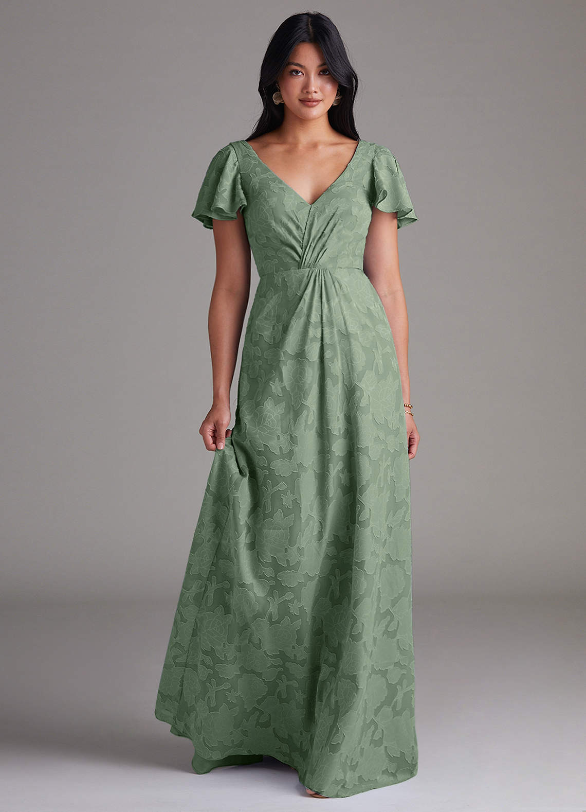 Azazie Soren Bridesmaid Dresses Matcha A-Line Pleated Floral Burnout Dress image1