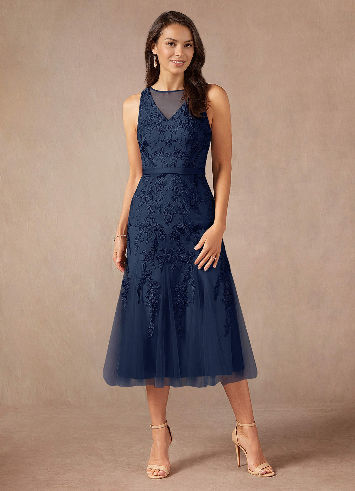 Azazie Herrin Mother of the Bride Dresses Dark Navy Mermaid Lace Dress image1