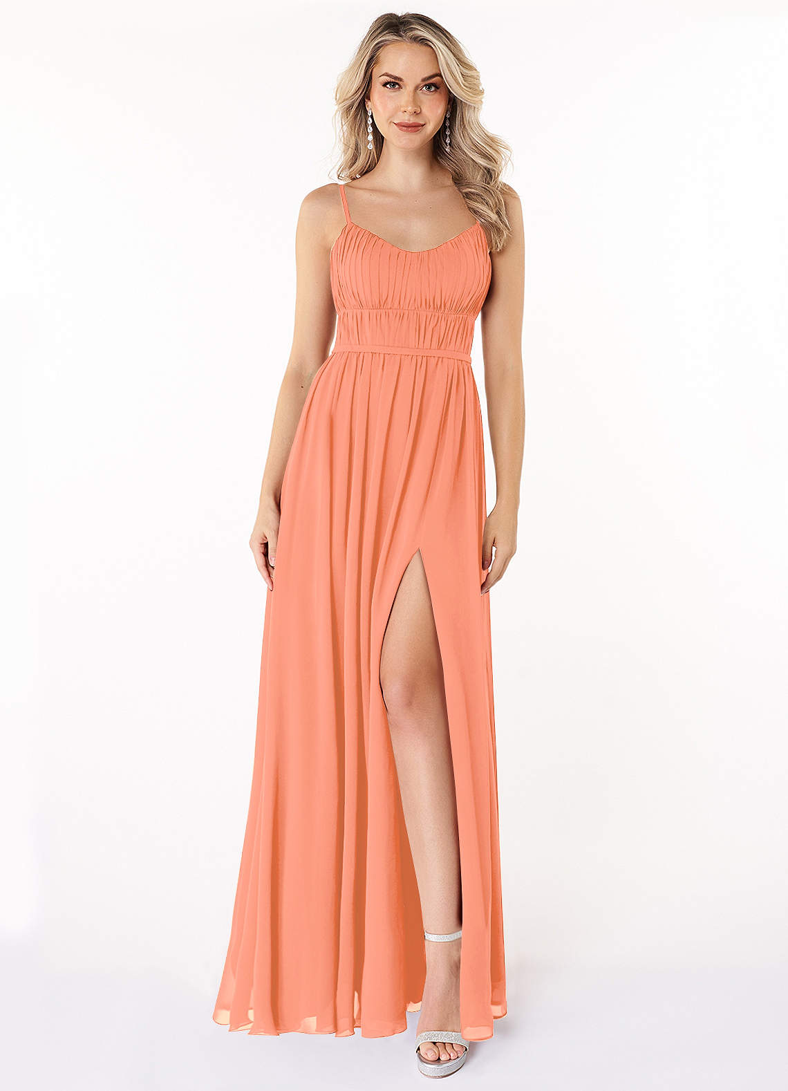 Azazie Yanelie Bridesmaid Dresses Sunset A-Line Scoop Pleated Chiffon Dress image1