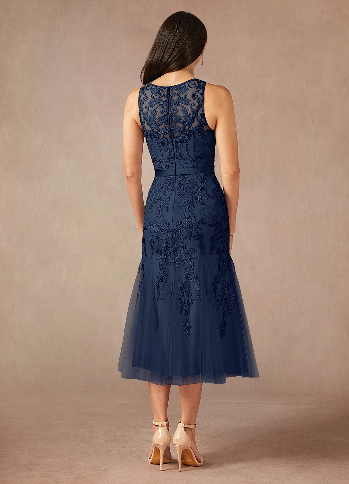 Azazie Herrin Mother of the Bride Dresses Dark Navy Mermaid Lace Dress image2