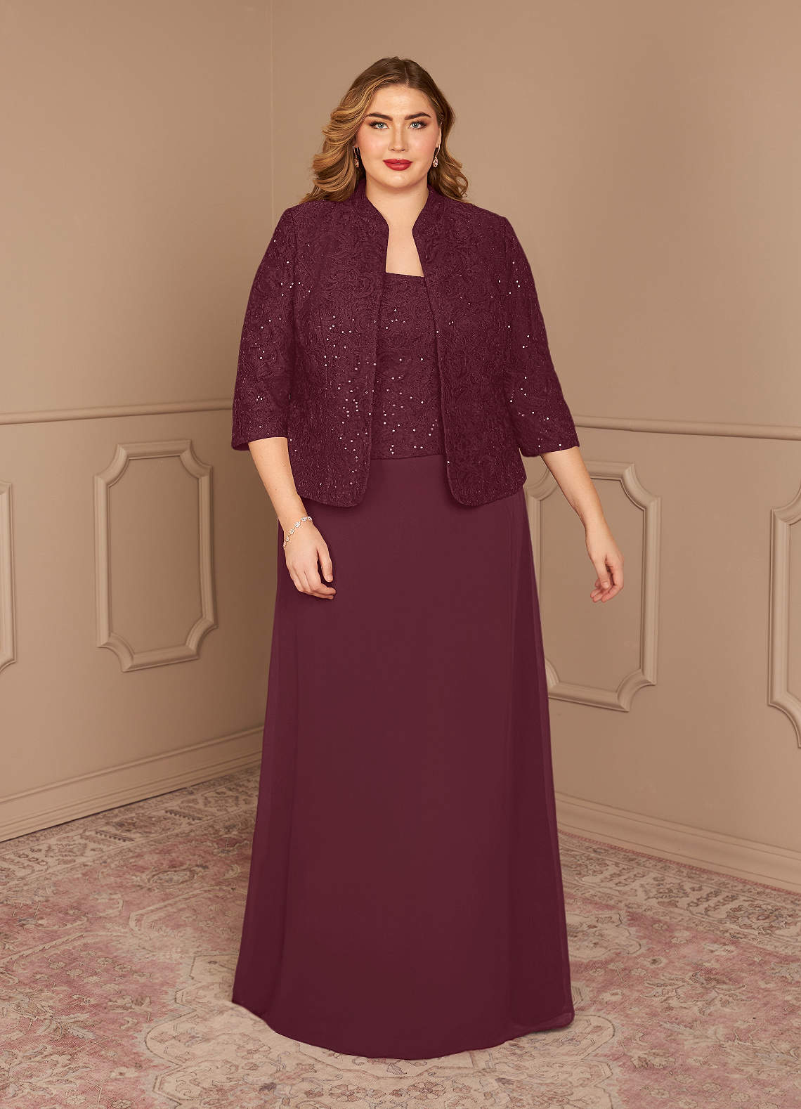 Azazie Cornelia Moeder van de bruid jurken Kolom Jurk van Chiffon Vierkante Halslijn Pailletten Cabernet image12