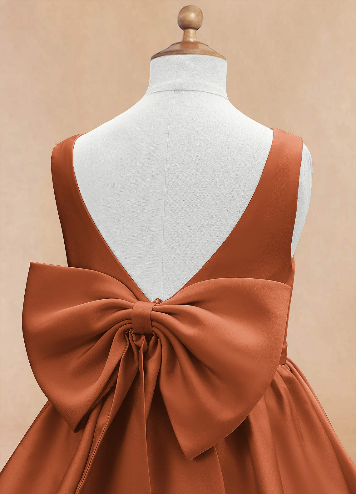 Azazie Margie Copper A Line Bow Stretch Satin Dress Azazie