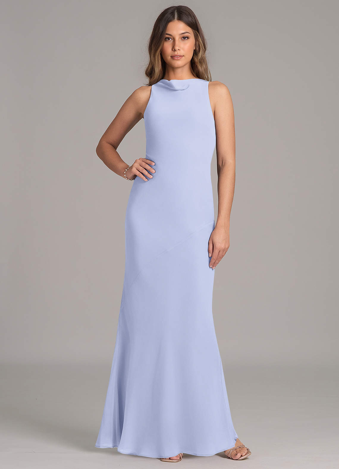 Azazie Allettie 신부 들러리 드레스 인어 쉬폰 바닥 길이 드레스 image1