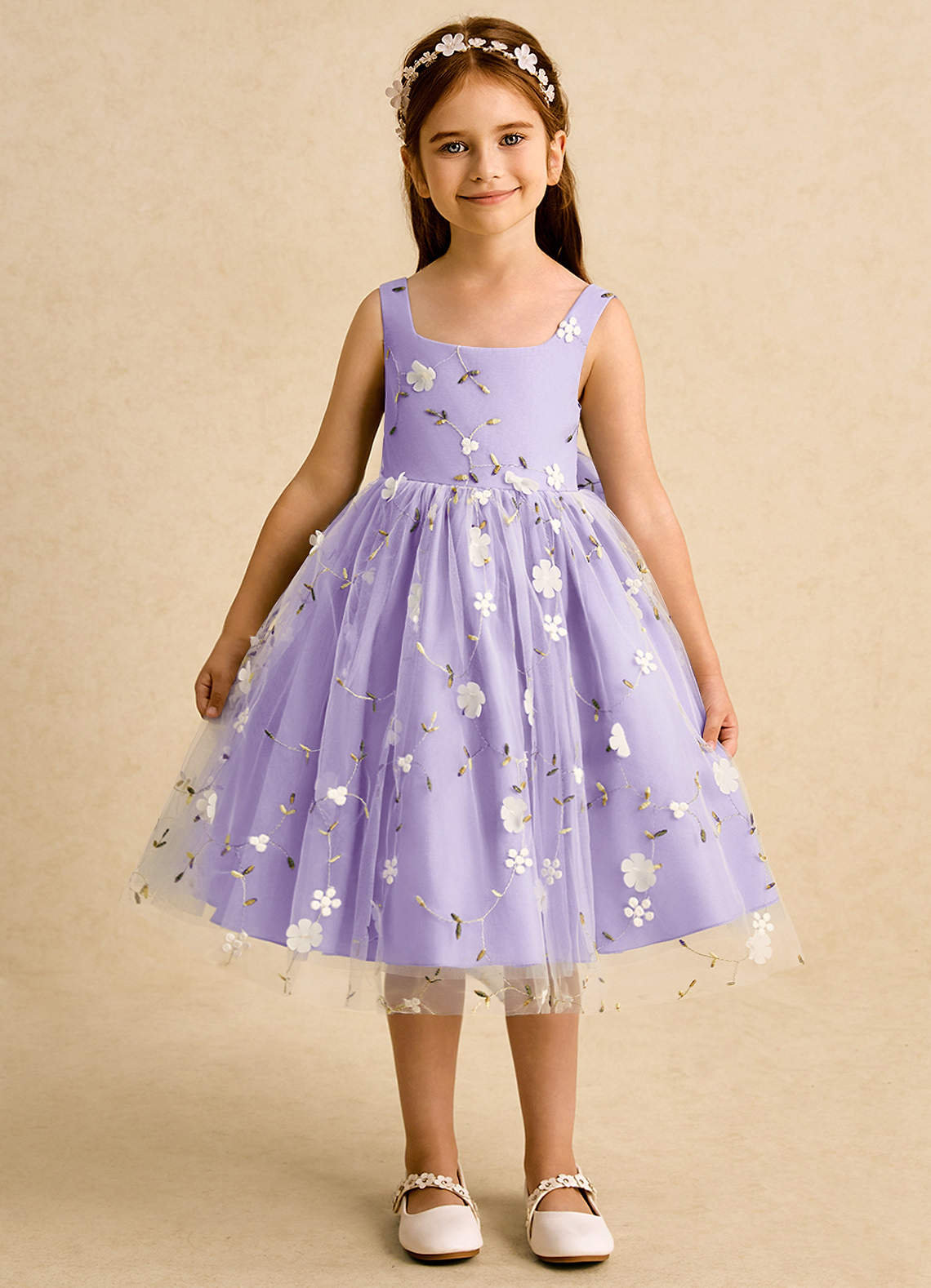 Azazie Bean vestidos de niña de las flores Vestido de Lila de Tul de Princesa con Sin mangas image1