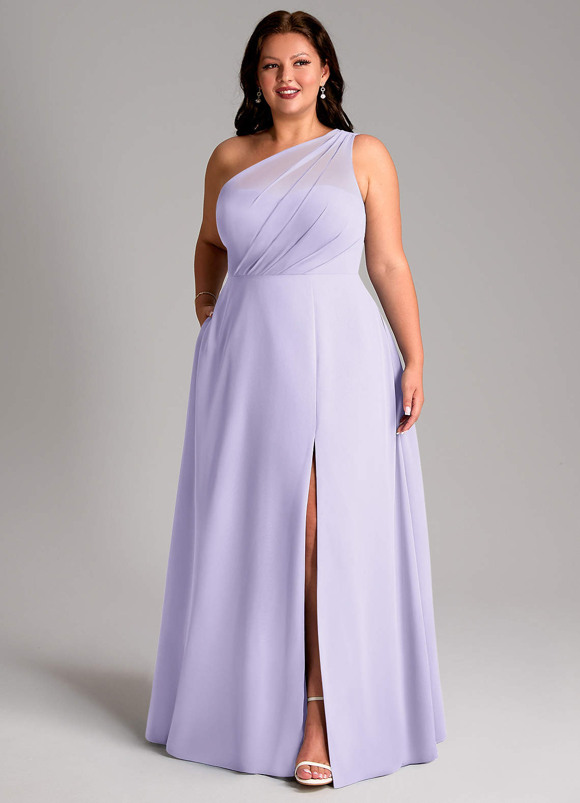 Azazie Phaedra Bridesmaid Dresses Lilac A-Line One Shoulder Chiffon Dress image9