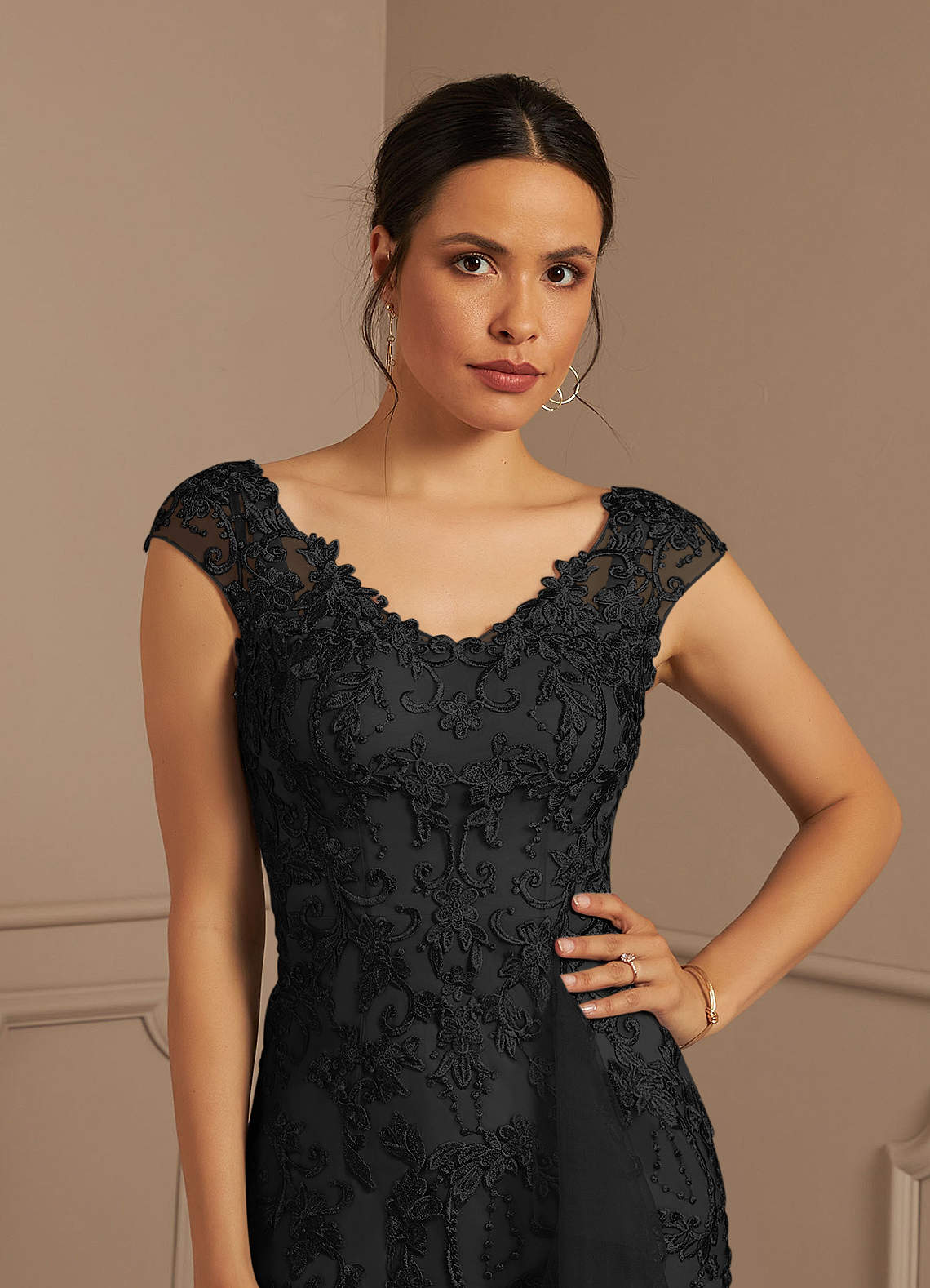 Azazie Melena Black Mermaid Lace Tulle Dress Mother of the Bride ...