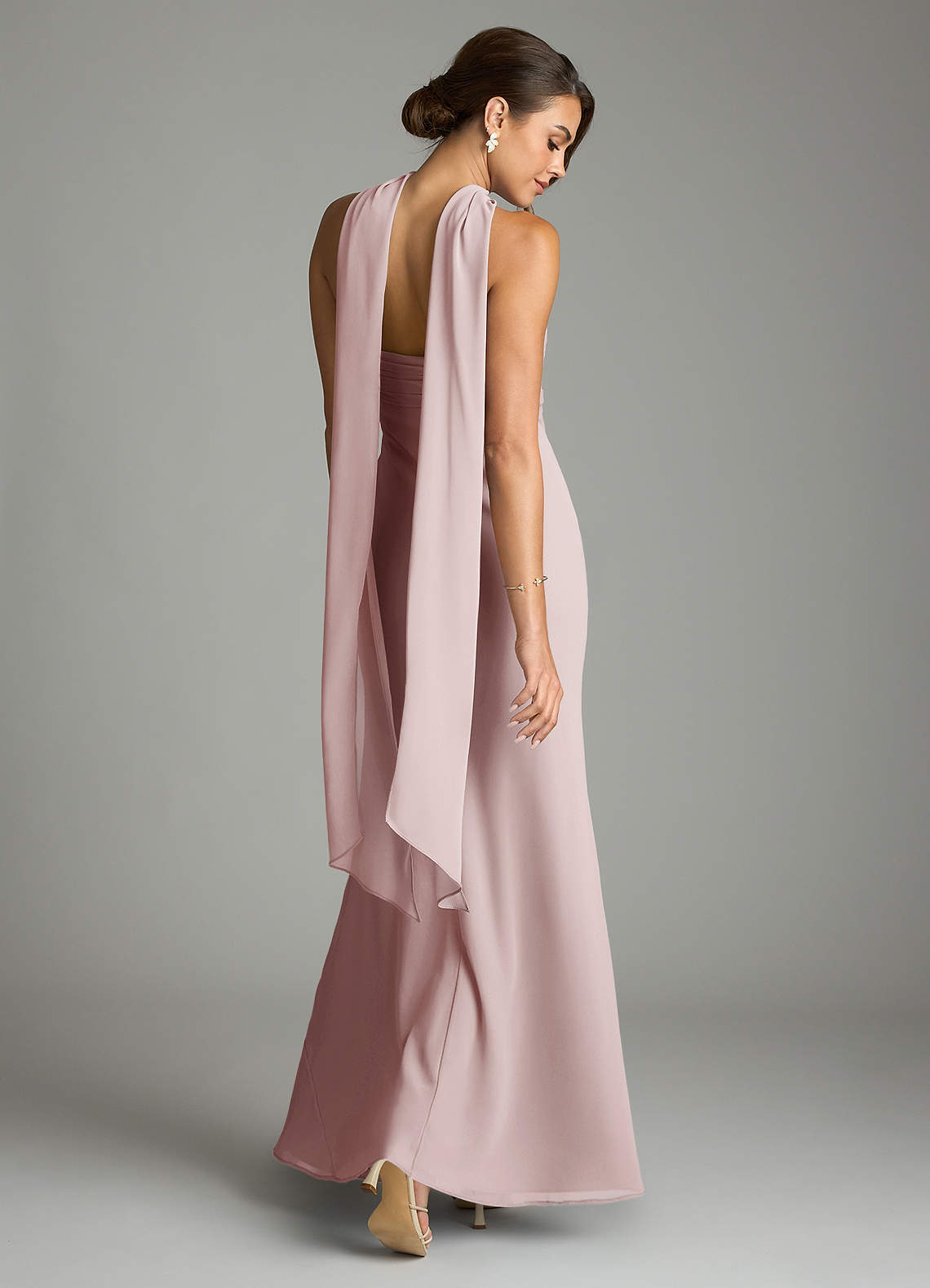 Azazie Saylor Vestidos de damas de honor Vestido de Rosa Rubor de Gasa de Corte Sirena con Sin tirantes image8