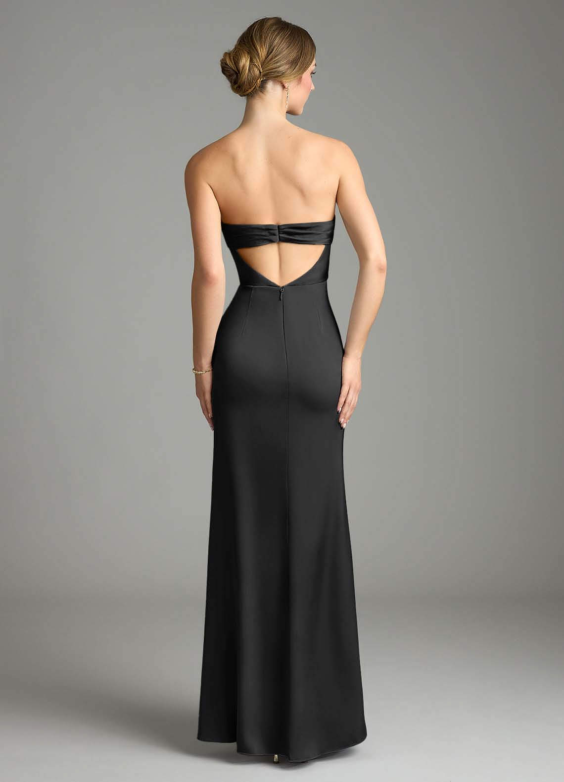 Azazie Leonis Bridesmaid Dresses Black Mermaid Pleated Stretch Satin Convertible Dress image1
