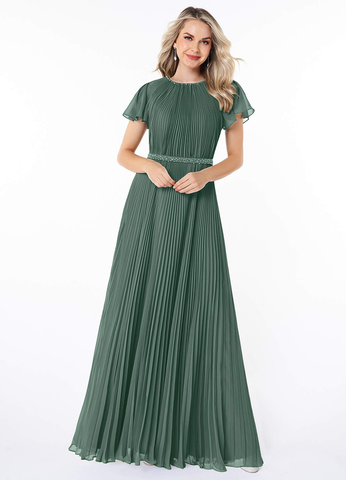 Azazie Kara At-home Try On Dresses A-Line Pleated Chiffon Floor-Length Dress image3