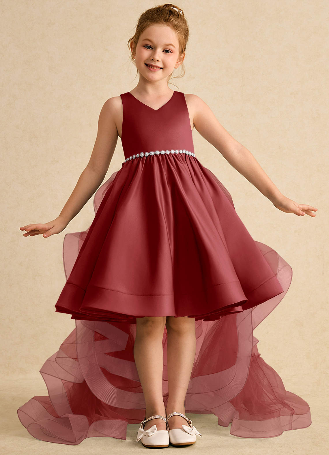 Azazie Julietta Robe Demoiselle D'honneur Fillette Robe Princesse en Tulle Convertible Rouille image1