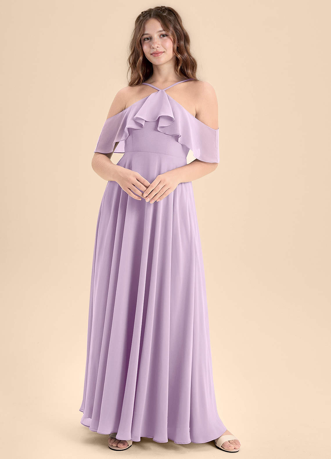 Azazie Tessabelle Junior Vestido de Lila Esmerilada de Gasa de Corte En A con Vestidos sin tirantes image1