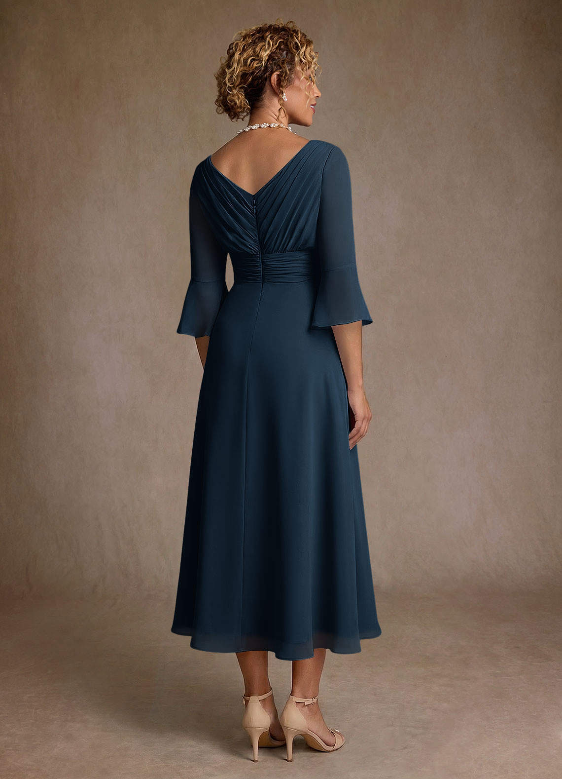Azazie Aerynne Mother of the Bride Dresses Dark Navy A-Line Pleated Chiffon Dress image1