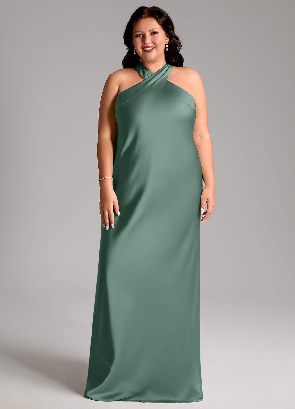 Azazie Doretta Bridesmaid Dresses Eucalyptus Mermaid Pleated Stretch Satin Dress image7