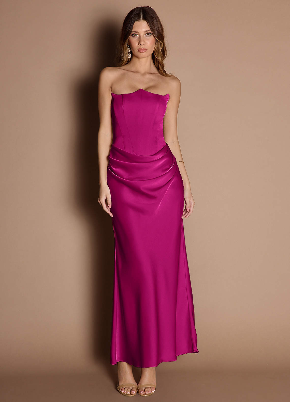 strapless open back dress Pink Strapless Long Bridesmaid Dresses Chiffon Wedding Prom Gown Custom Size / Custom Color main image 1