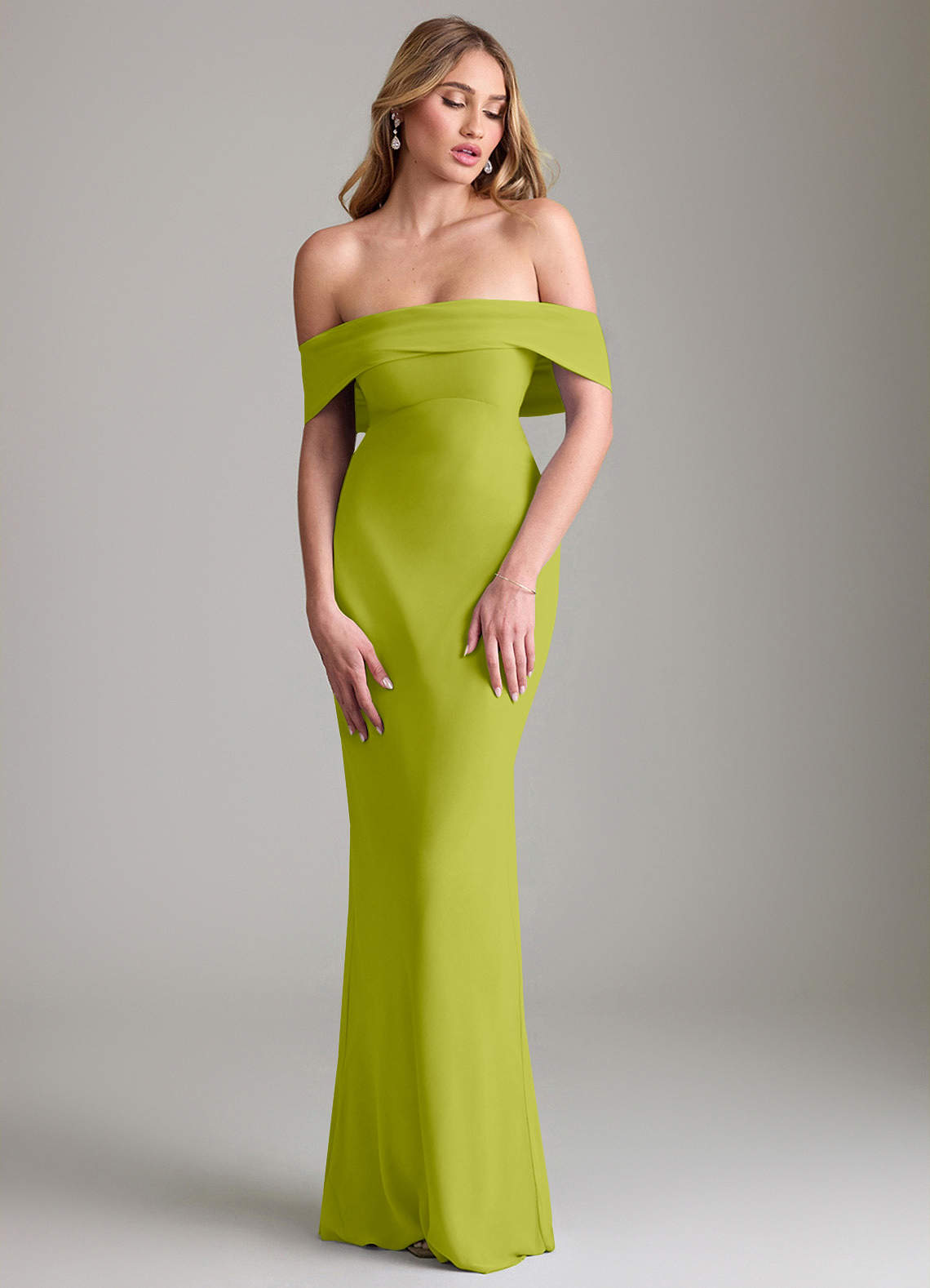 lime green chiffon bridesmaid dress Azazie Lusinda Lemongrass Dresses while the centre