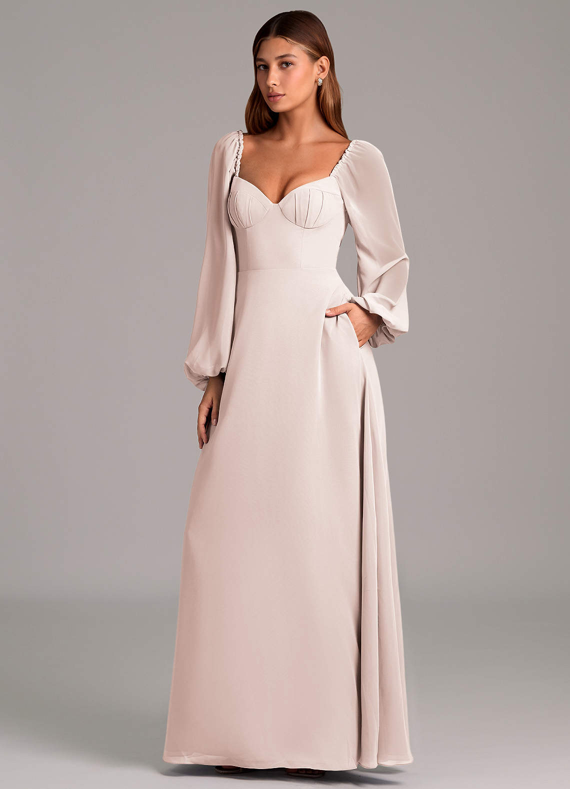 Azazie Annistyn Brudtärnklänningar Klänning av A-Linje i Chiffong Långärmad Rosenblad image1